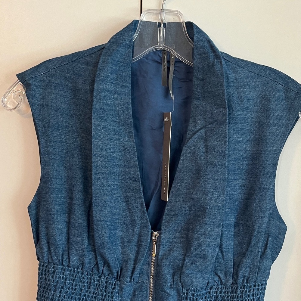 Anthropologie The Tommie Denim Chambray Zip Front Eyelet Trim Dress Blue XSP NWT - Picture 7 of 14